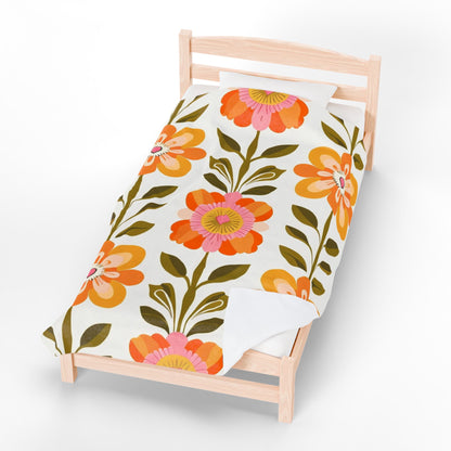 Scandinavian Mid Century Modern Floral Velveteen Plush Blanket - Cozy, Soft Throw for Home Decor &amp; Gift Giving - Mid Century Modern Gal