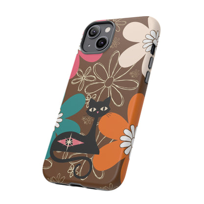 Atomic Cat Retro 70s Vibe Flower Power Tough Cases: Cute Floral and Cat Phone Case for Cat Lovers