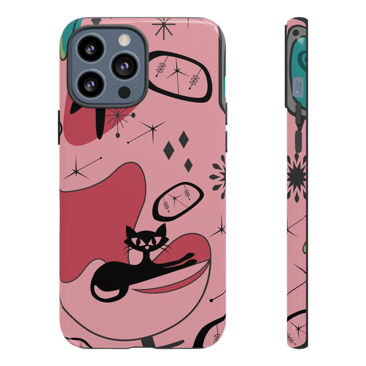 Atomic Cat, Pink Mid Century Modern, Egg Chair, Space Cat Tough Phone Case
