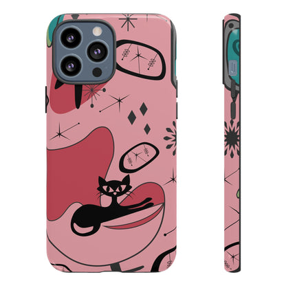 Atomic Cat, Pink Mid Century Modern, Egg Chair, Space Cat Tough Phone Case