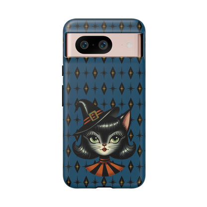 Vintage Halloween Black Cat Sexy Sexton Mid Century Modern Blue Tough Phone Case