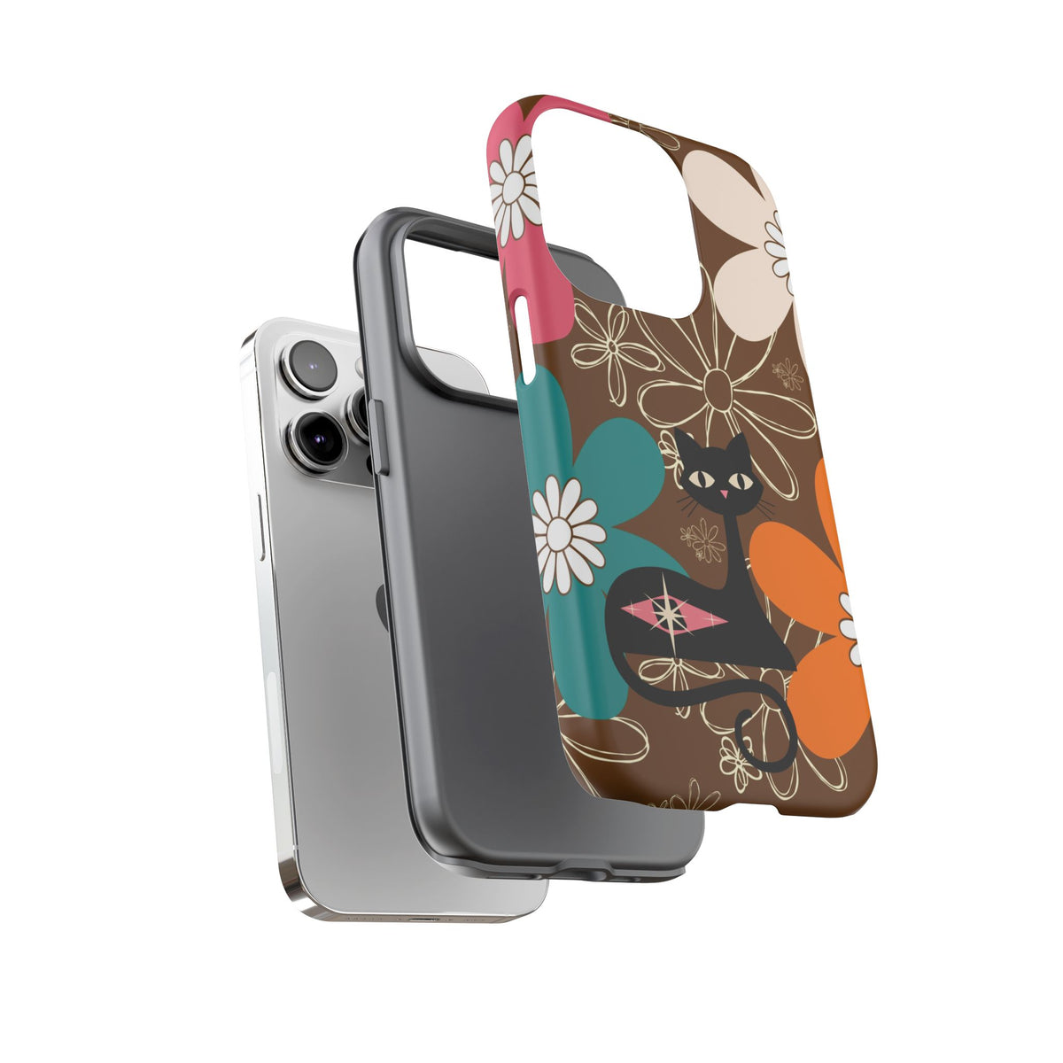 Atomic Cat Retro 70s Vibe Flower Power Tough Cases: Cute Floral and Cat Phone Case for Cat Lovers