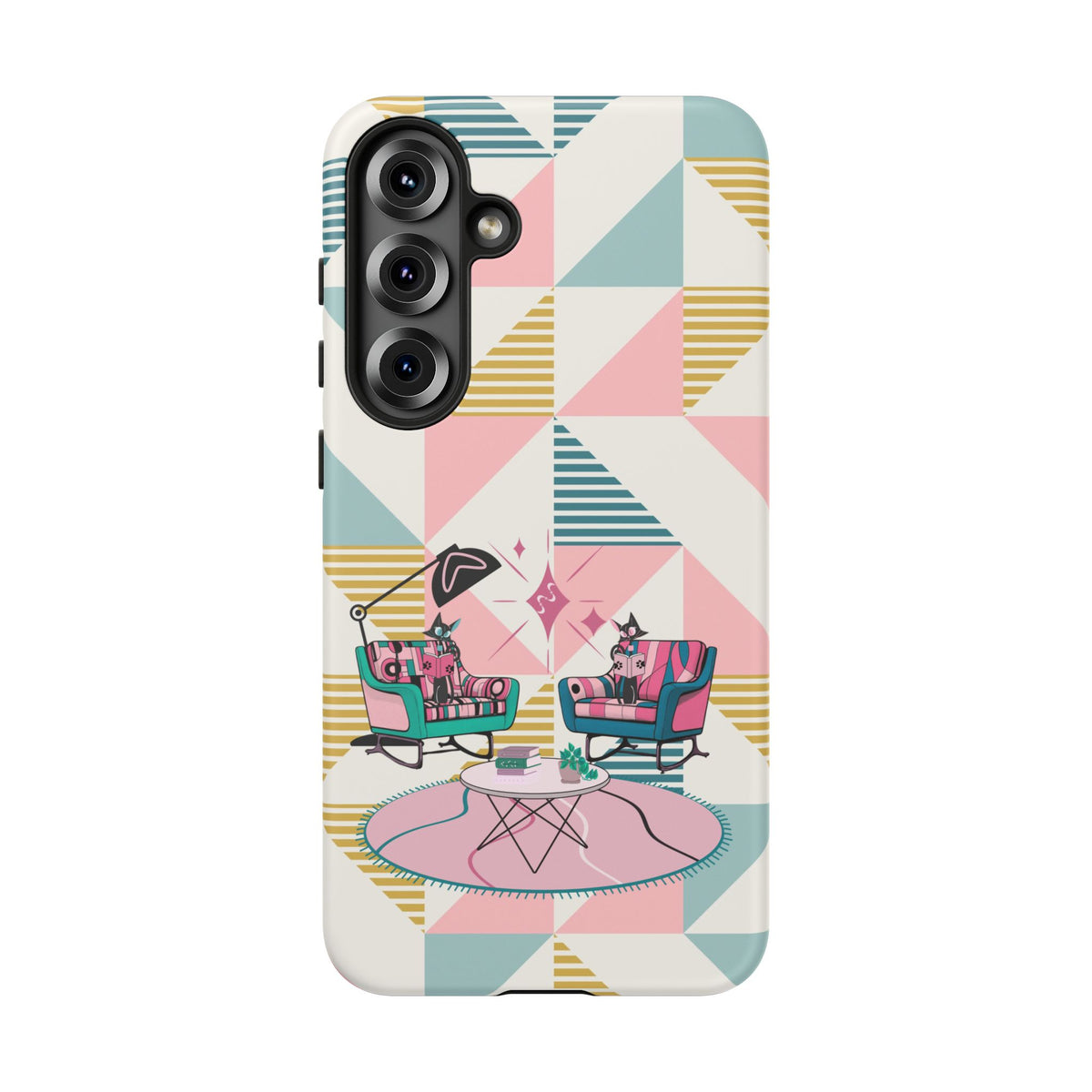 Atomic Cats Reading, Book Talk, Book Lover, Retro Chic Phone Case with Retro Vibe - Cozy Living Room Design