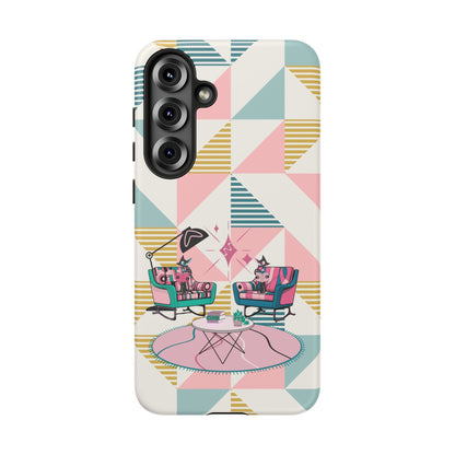 Atomic Cats Reading, Book Talk, Book Lover, Retro Chic Phone Case with Retro Vibe - Cozy Living Room Design