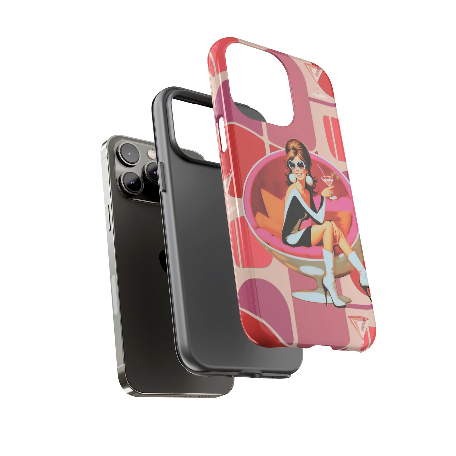 Mid Mod 60s Mod Gal, Kick Back Enjoy, Retro Chic Phone Case with Cocktail Design