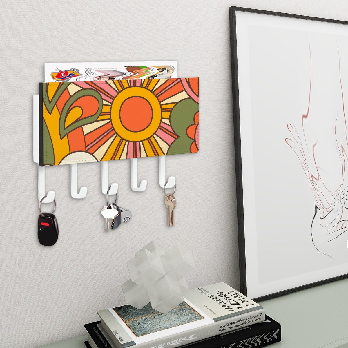 Hippie Ray of Sunshine, Retro Mod Key Holder Wall Mount - Mid Century Modern Gal