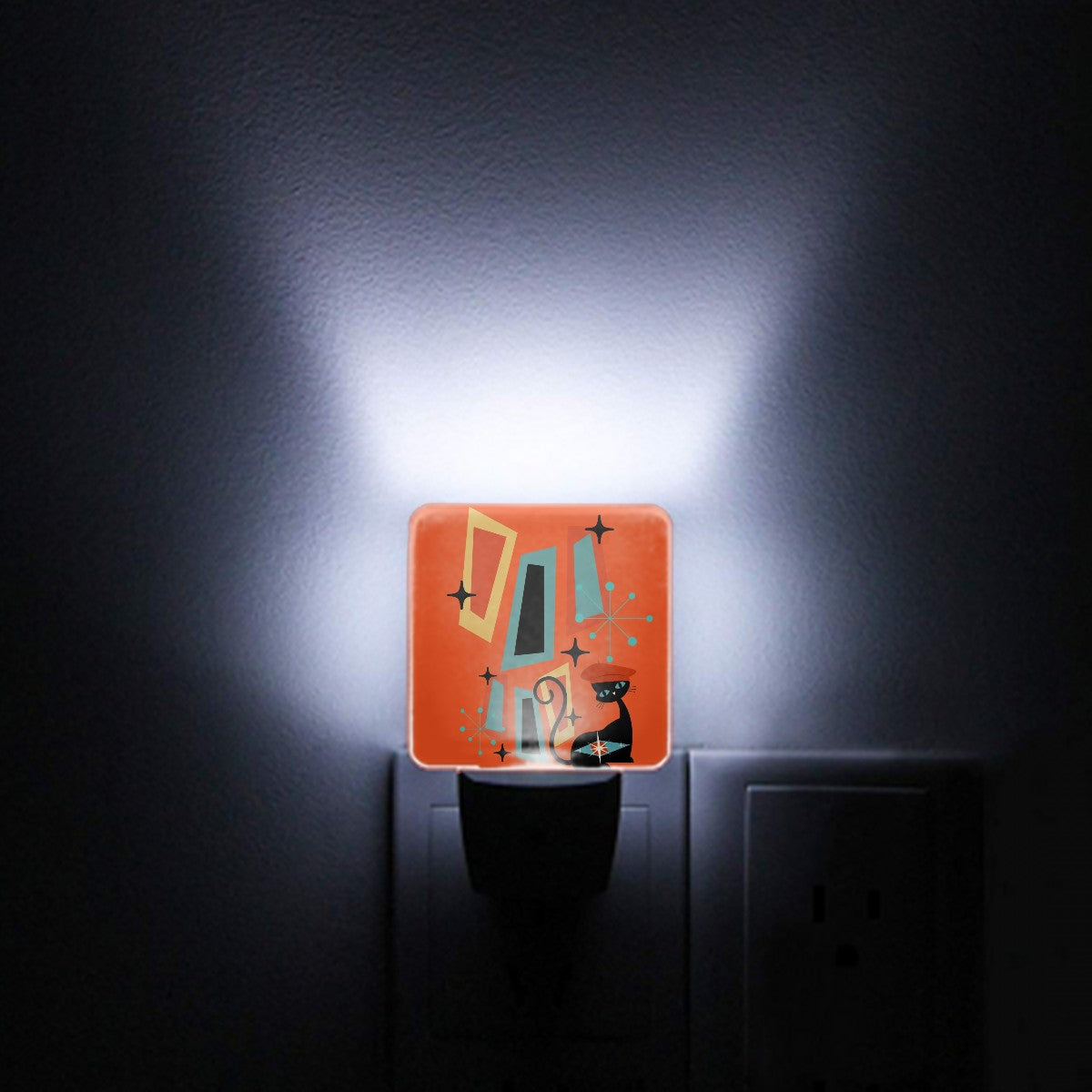 Atomic Cat Mid Century Modern Sinatra Orange Geometric Retro LED Night Light Set of 2 - Mid Century Modern Gal