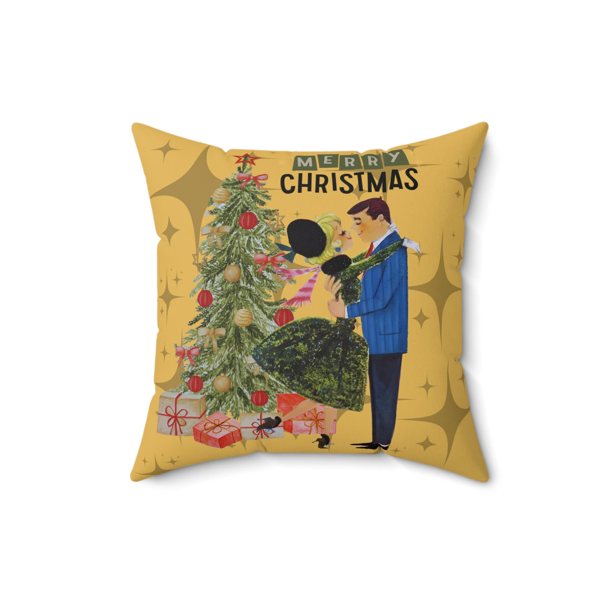 Retro Holiday Kitsch, Merry Christmas Decorative Pillow - Retro Holiday Throw Cushion - Mid Century Modern Gal