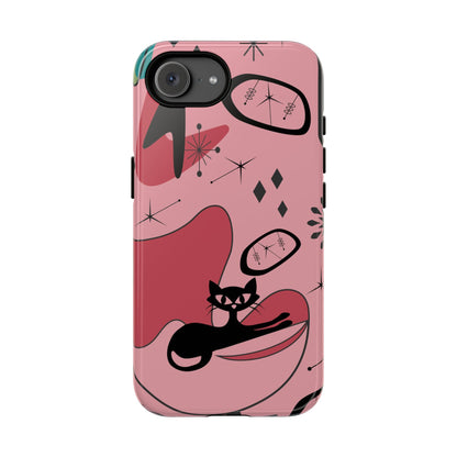 Atomic Cat, Pink Mid Century Modern, Egg Chair, Space Cat Tough Phone Case