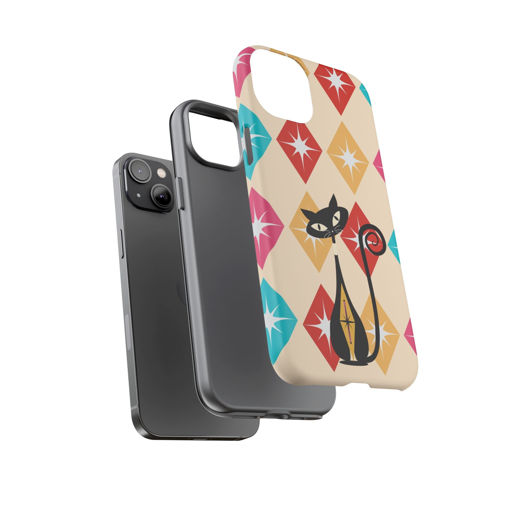 Mid Century Modern Atomic Cat, Atomic 50s Diamonds Retro Phone Tough Cases