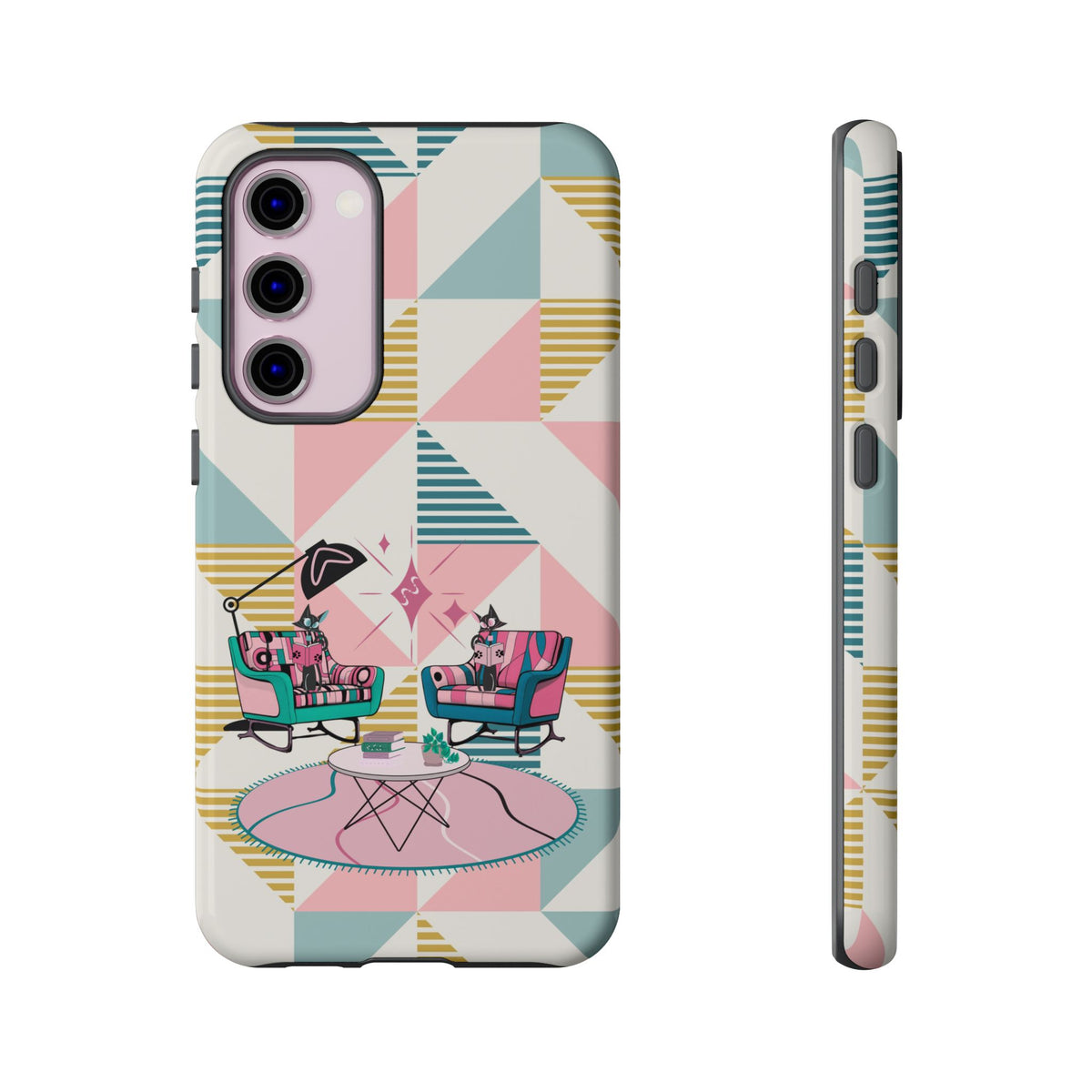 Atomic Cats Reading, Book Talk, Book Lover, Retro Chic Phone Case with Retro Vibe - Cozy Living Room Design