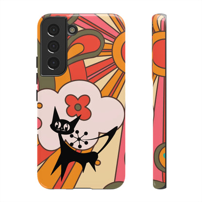 Atomic Cat, Retro Sunburst, Groovy Mod Smart Phone Tough Phone Cases - Mid Century Modern Gal