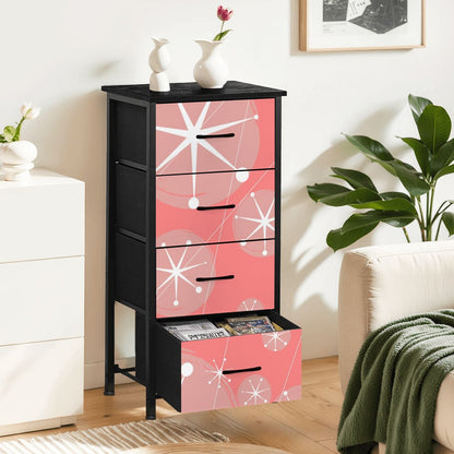 Atomic 50s Pink, Starburst Mid Century Modern 4-Drawer Dresser - Mid Century Modern Gal