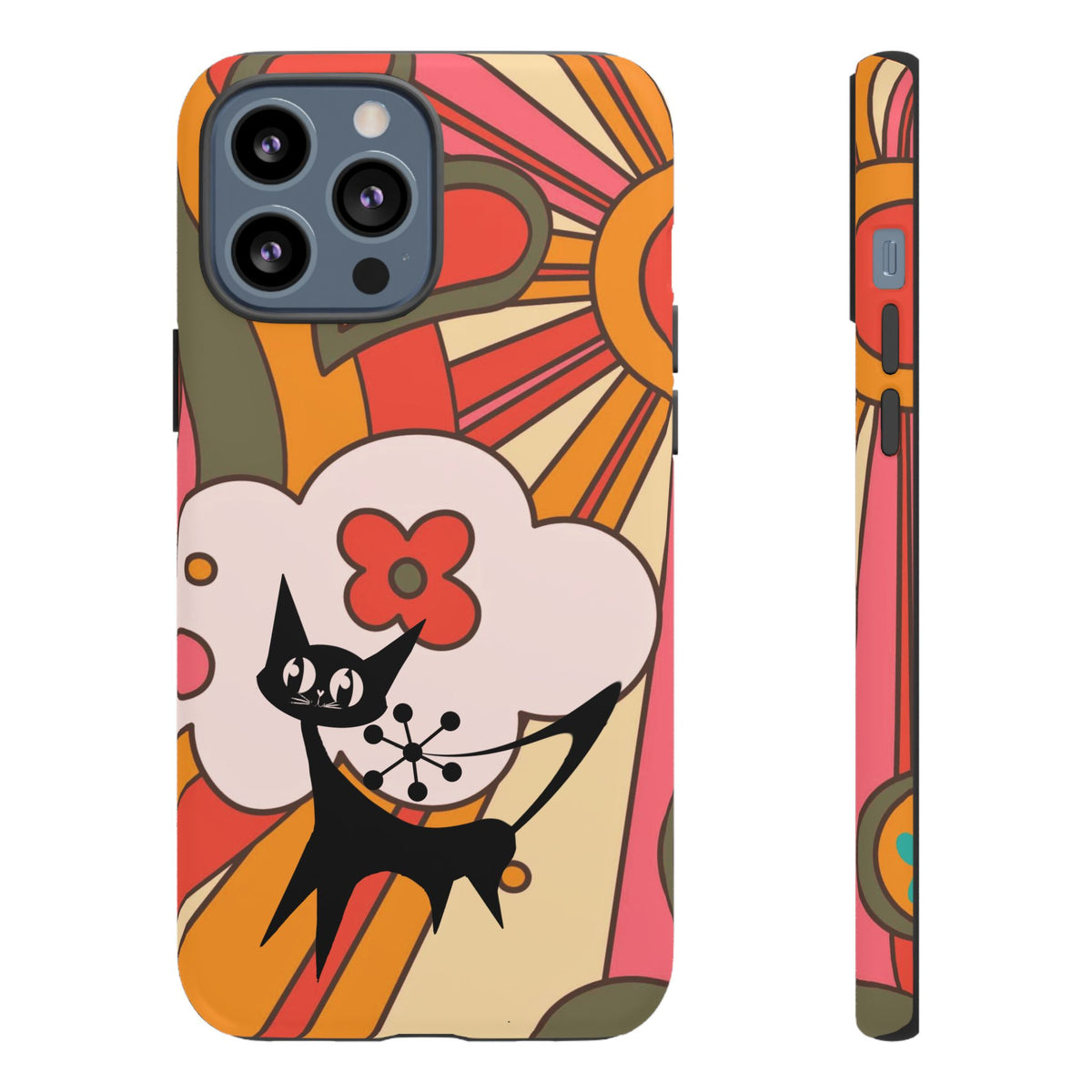 Atomic Cat, Retro Sunburst, Groovy Mod Smart Phone Tough Phone Cases - Mid Century Modern Gal