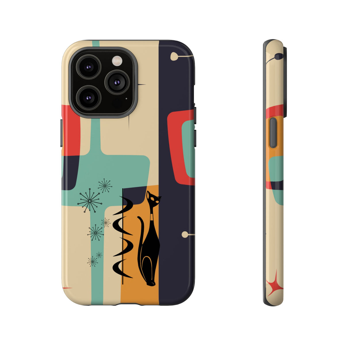 Mid Century Modern, Geometric, Atomic Cat Groovy Smart Phones Tough Phone Cases