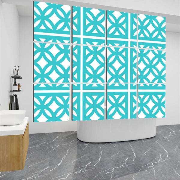 1950s Breeze Block, Aqua Blue Mid Century Modern Hanging Room Divider 12 pcs