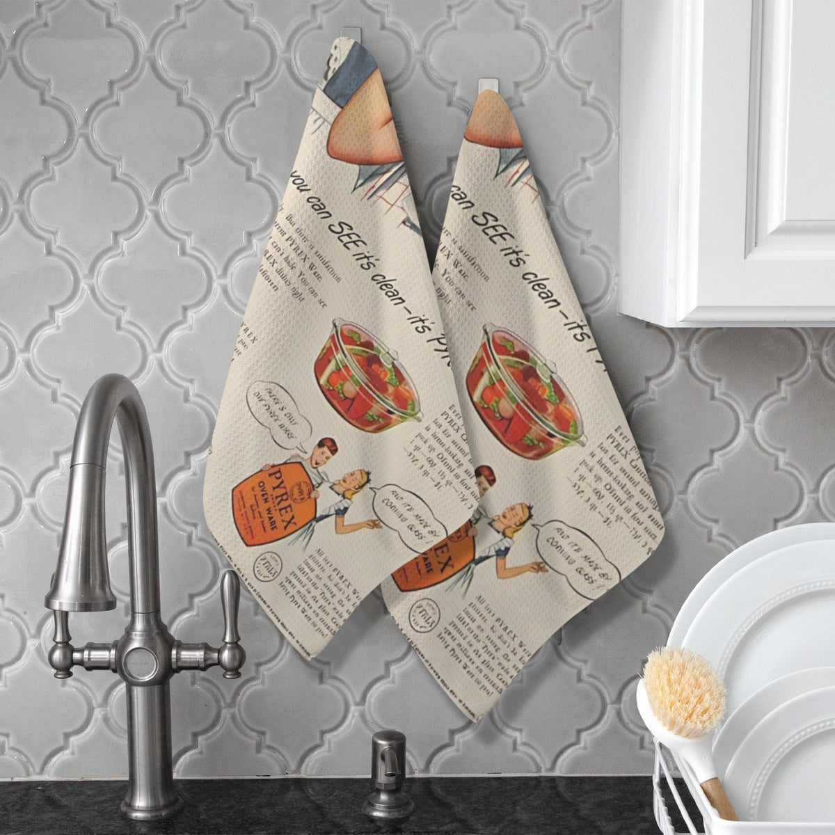 Vintage Pyrex Kitchen Dish Towels, Retro Pyrex Ad - Mid Century Modern Gal