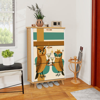 Mid Century Modern 70s Owls Kitschy Martini Time Shoe Cabinet - Mid Century Modern Gal
