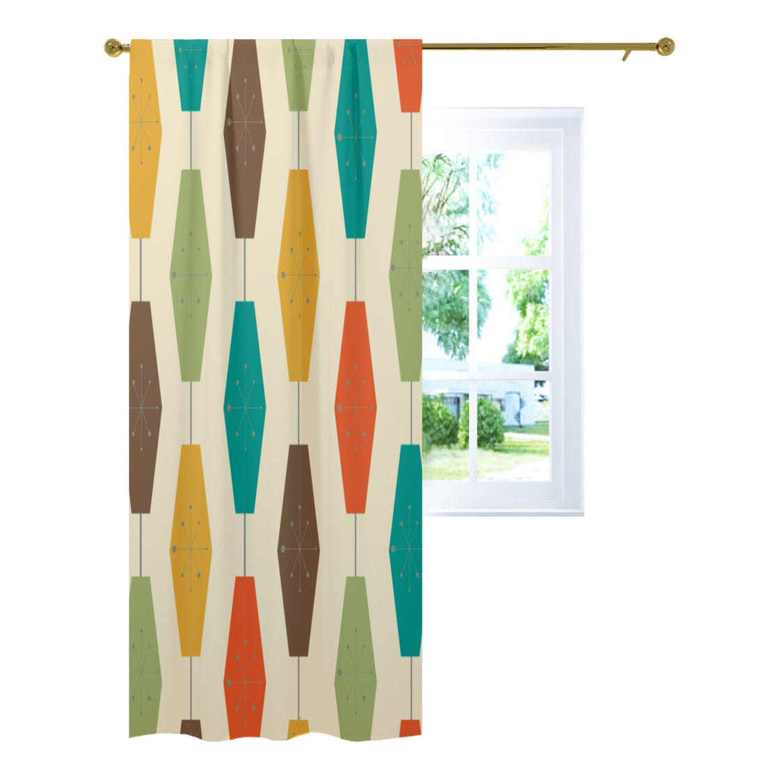 Mid Century Modern Groovy Lantern Lights, Retro Curtain, Single Panel - Mid Century Modern Gal