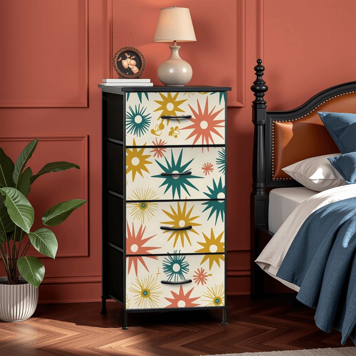 Atomic Starbursts Mid Century Modern Retro 4-Drawer Dresser - Mid Century Modern Gal