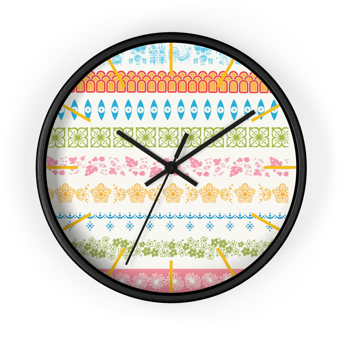 Pyrex Patterns Kitschy Retro Colorful Wall Clock - Decorative Timepiece for Home Decor - Mid Century Modern Gal