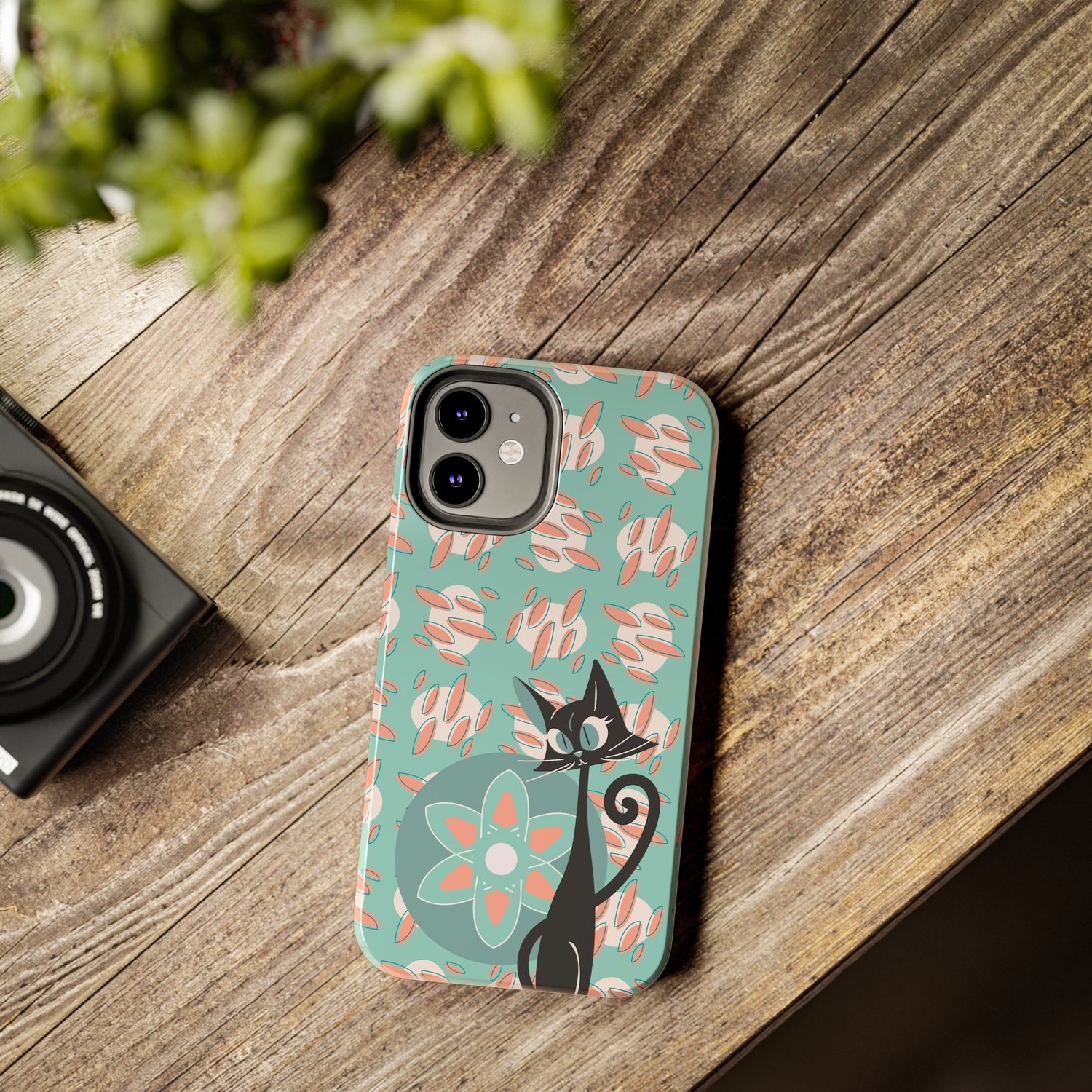 Atomic Cat, Mid Century Modern Funky Fun Smart Phone Tough Phone Cases - iPhone 12 Mini Atomic Cat, Mid Century Modern Funky Fun Smart Phone Tough Phone Cases - iPhone 12 Mini