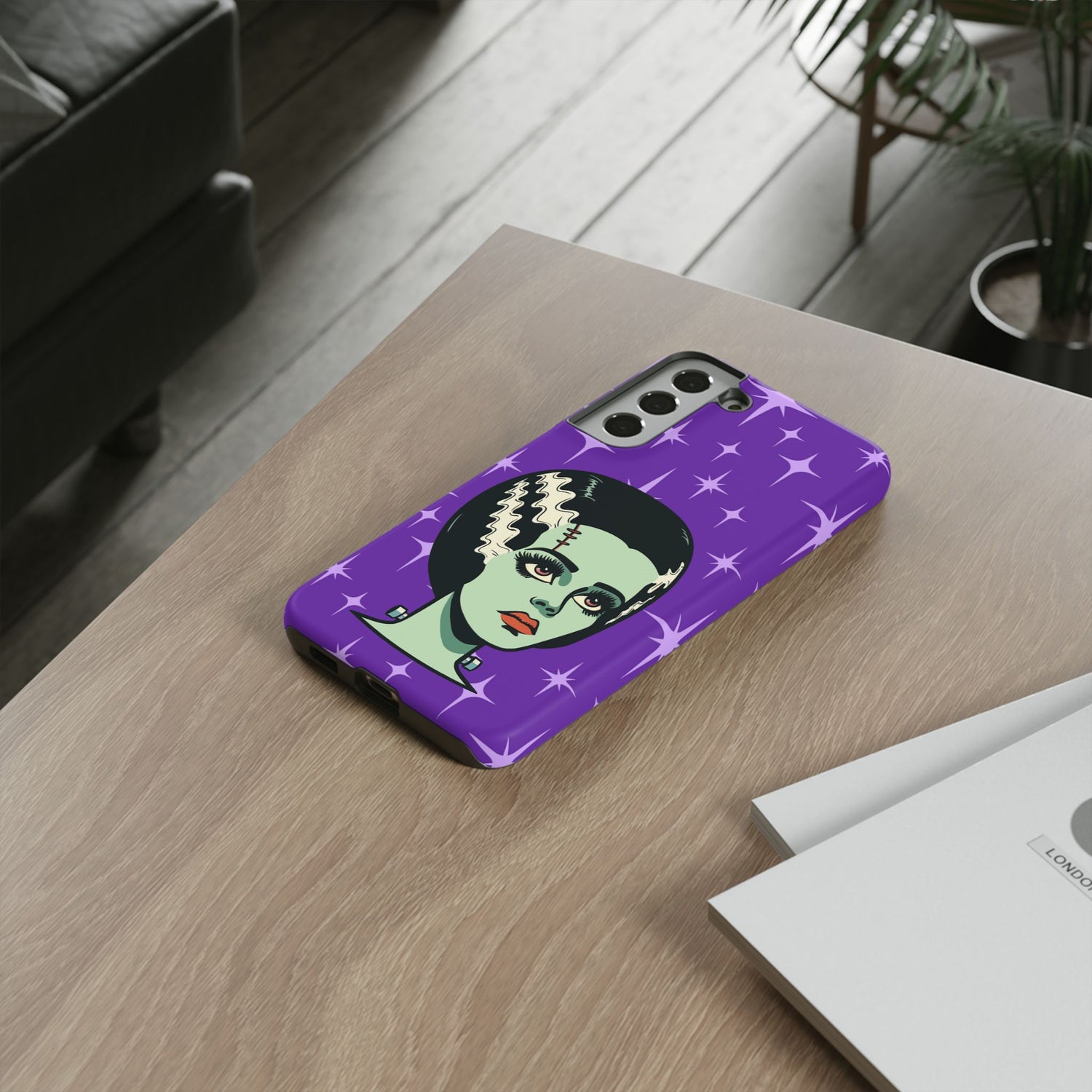 Bride of Frankenstein Retro Mid Mod Horror Buff Purple Halloween Tough Phone Case