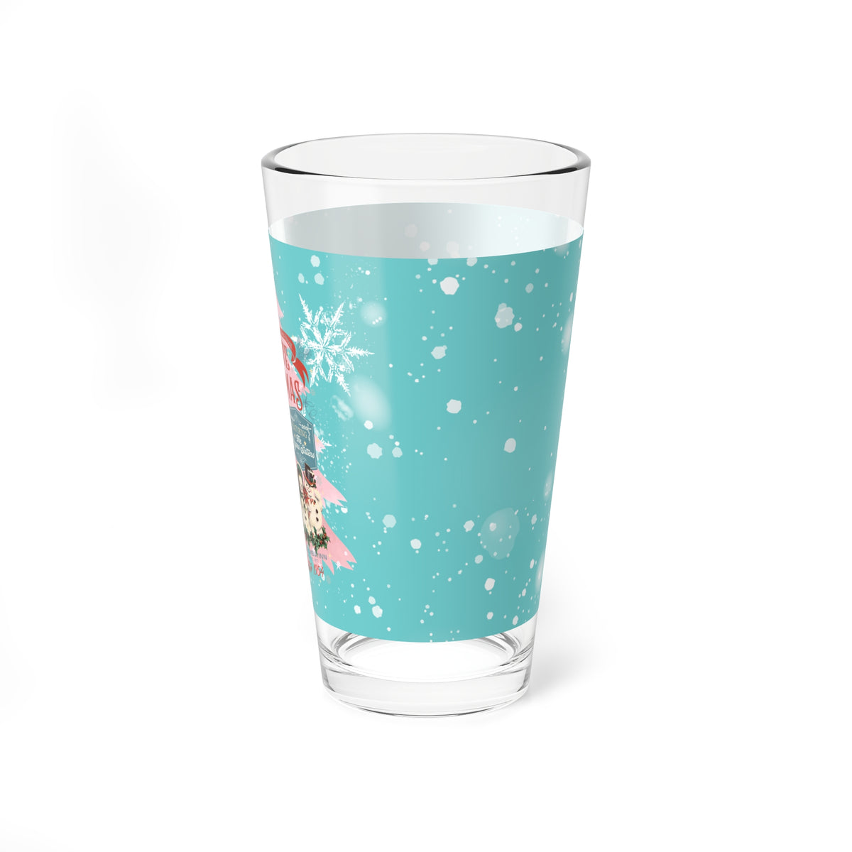 White Christmas Wallace And Davis Festive Mixing, Drinking Glass - 16oz 'White Christmas' Design - Mid Century Modern Gal