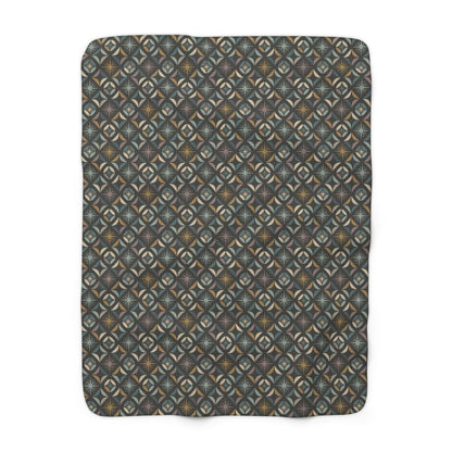Mid Century Modern Elegant Gray Geometric Starburst Sherpa Fleece Blanket - Mid Century Modern Gal