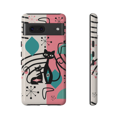 Mid Mod Atomic Cat Boomerang Starburst, Pink, Black Kitschy Stylish Cat Phone Case: Modern Design for Cat Lovers