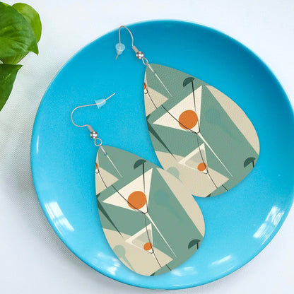 Mid Mod Martini Cocktail Retro Vegan Leather Teardrop Earrings - Mid Century Modern Gal