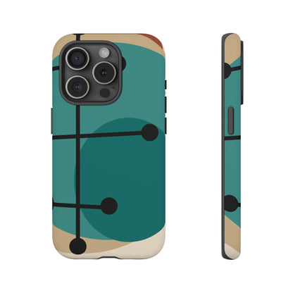 Mid Century Mod, Geometric, Retro Beige Teal Blue, Smart Phones Tough Phone Cases