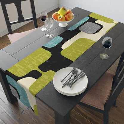 Mid Century Modern Table Runner, Geo Pattern, Black, Gray, Green Aqua Mod Table Setting - Mid Century Modern Gal