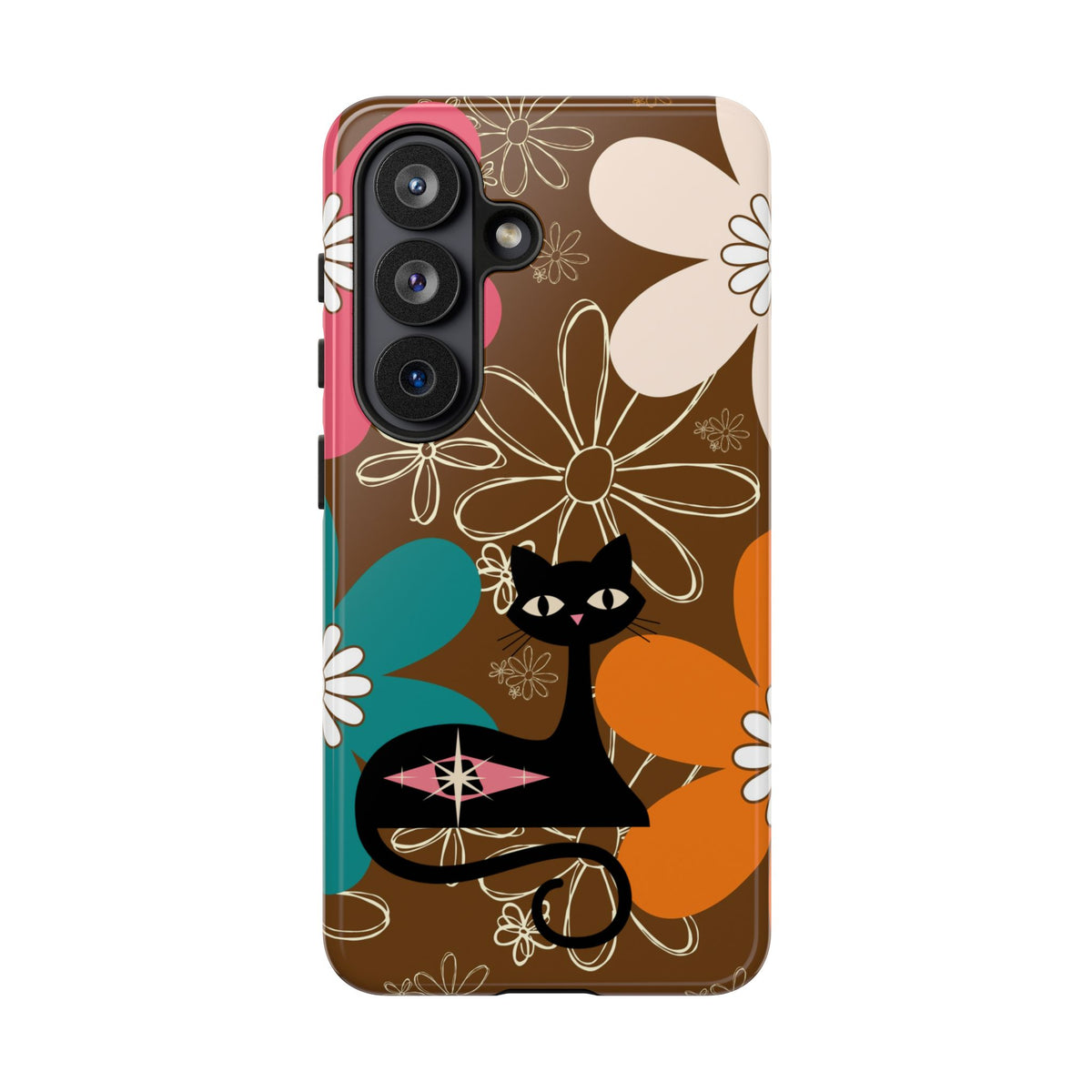 Atomic Cat Retro 70s Vibe Flower Power Tough Cases: Cute Floral and Cat Phone Case for Cat Lovers