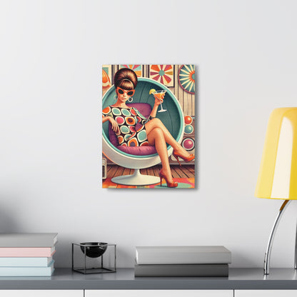 60s Mod Gal, Retro Chic Canvas Gallery Wrap - Vintage Lounge Art Print - Mid Century Modern Gal