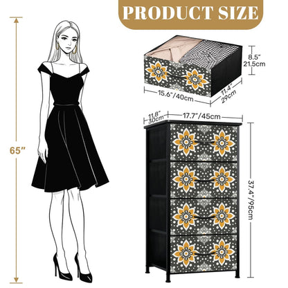 Floral Bohemian Retro Gray Yellow Modern 4-Drawer Dresser - Mid Century Modern Gal
