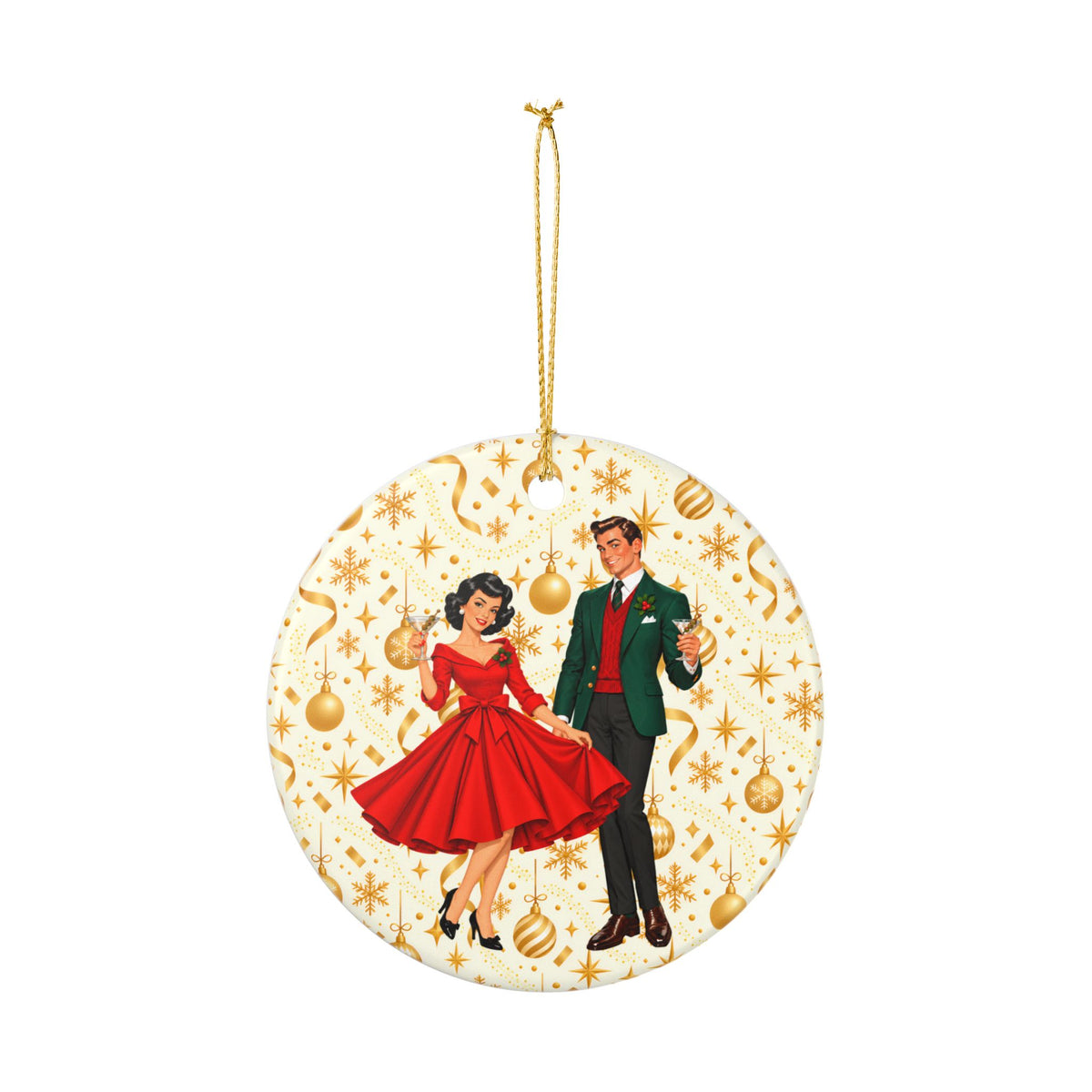 Mid Century Modern Christmas Party Martini Couple Ceramic Christmas Tree Ornament