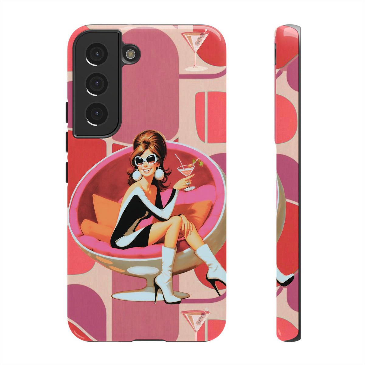 Mid Mod 60s Mod Gal, Kick Back Enjoy, Retro Chic Phone Case with Cocktail Design