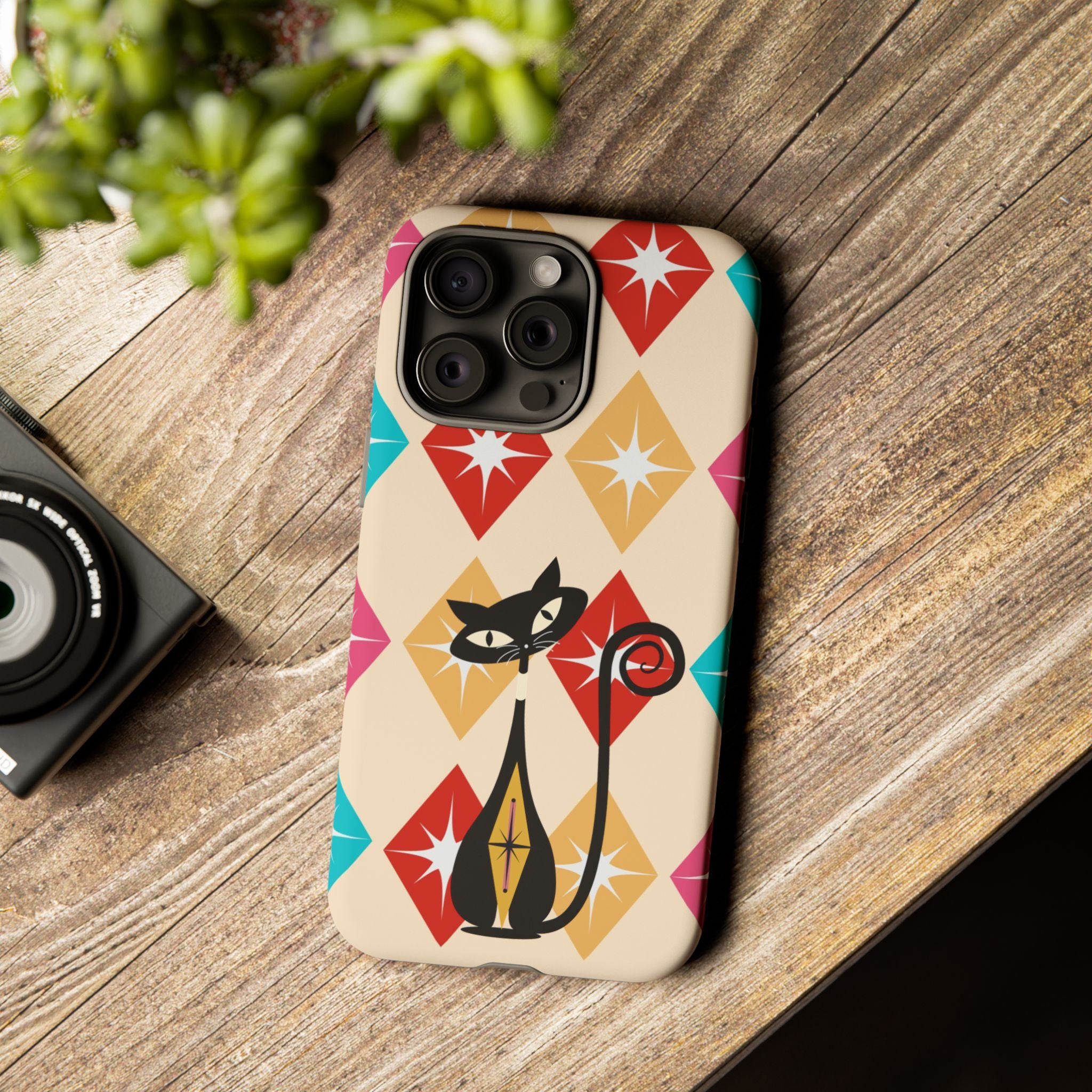 Mid Century Modern Atomic Cat, Atomic 50s Diamonds Retro Phone Tough Cases