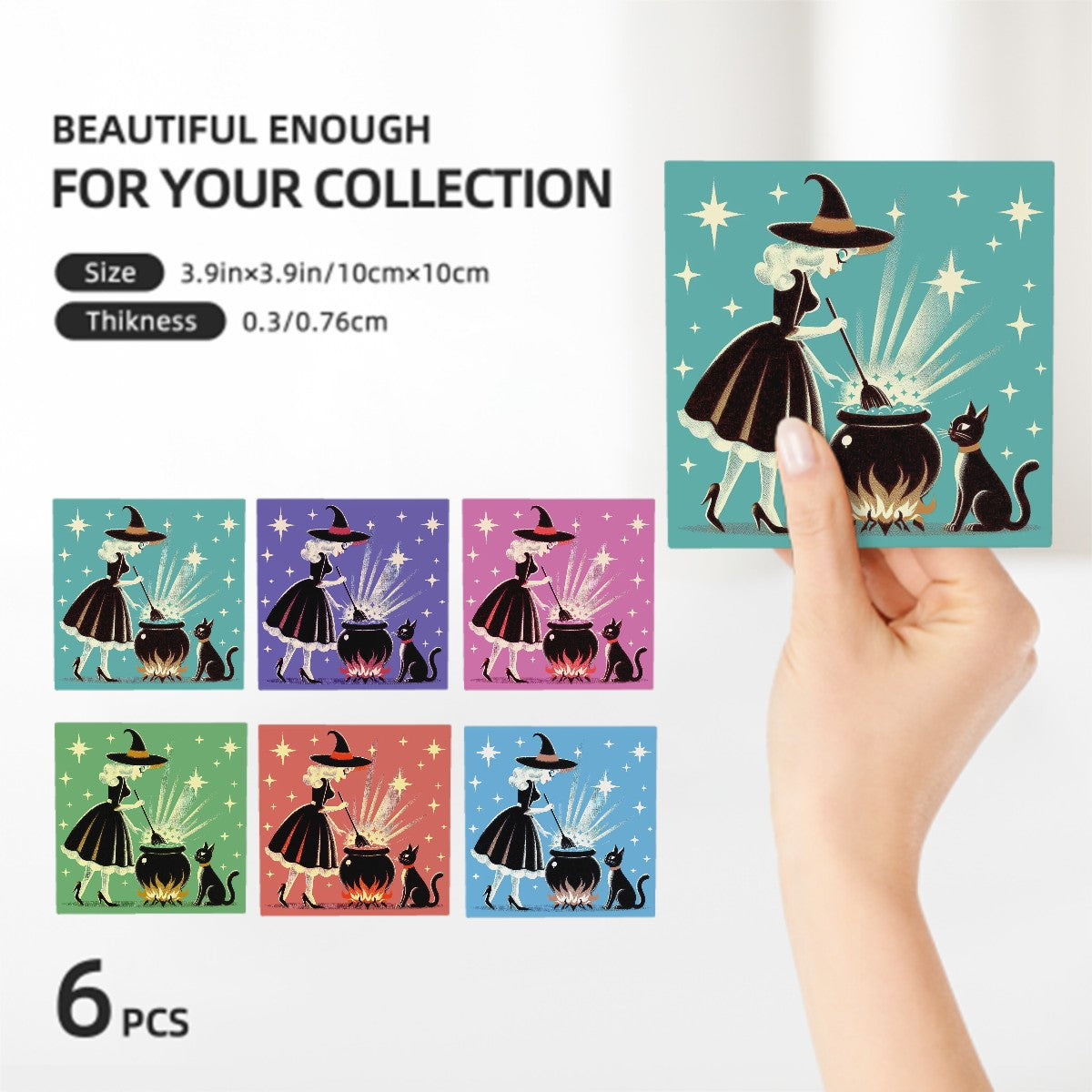 Witch's Brew Mid Century Modern Halloween Gothic Ceramic Coasters - Mid Century Modern Gal