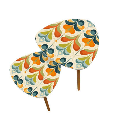 Mid Century Modern Groovy Retro Floral, Orange Green, Blue Nesting Tables - Mid Century Modern Gal