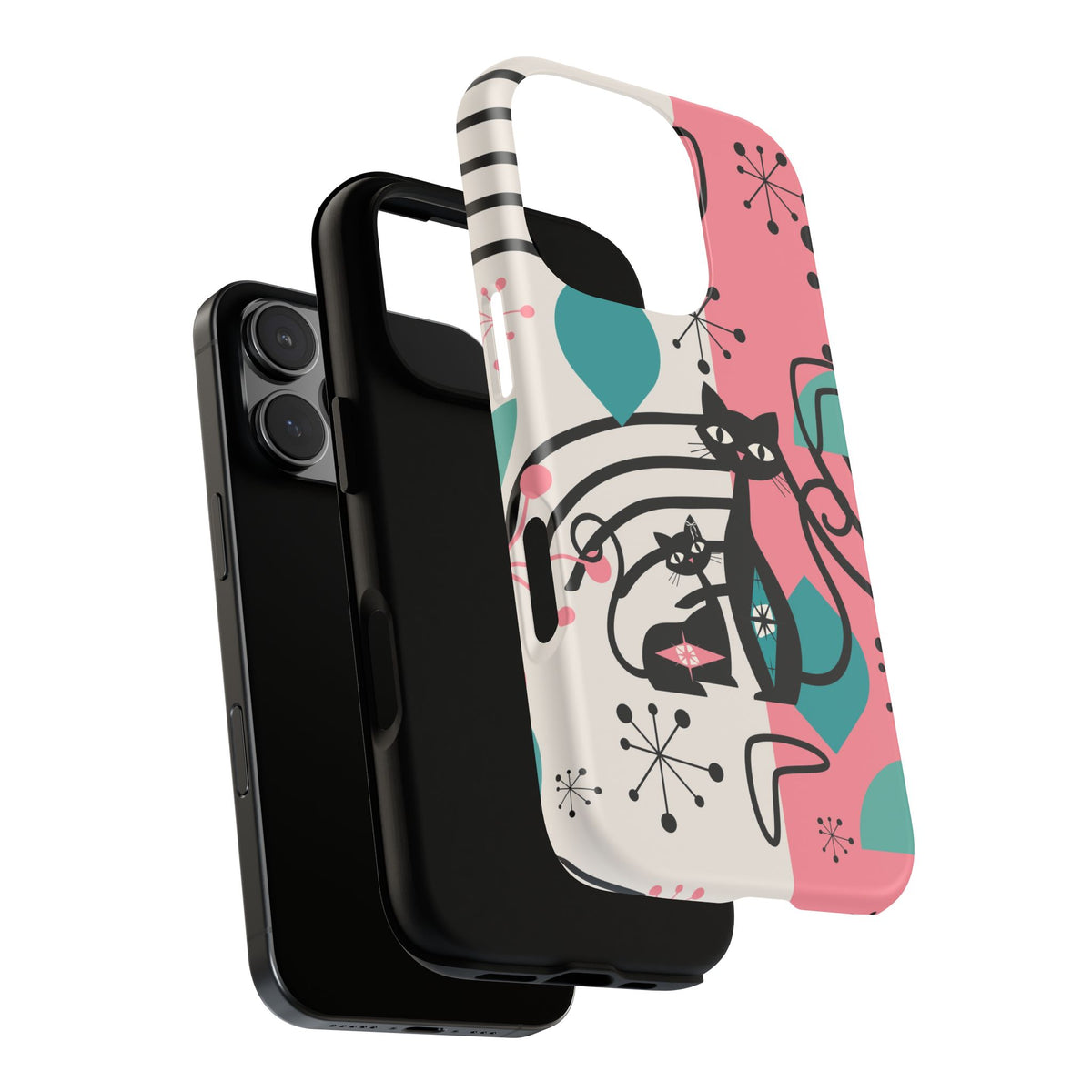 Mid Mod Atomic Cat Boomerang Starburst, Pink, Black Kitschy Stylish Cat Phone Case: Modern Design for Cat Lovers