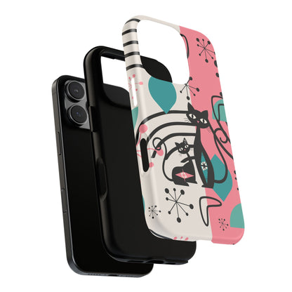 Mid Mod Atomic Cat Boomerang Starburst, Pink, Black Kitschy Stylish Cat Phone Case: Modern Design for Cat Lovers