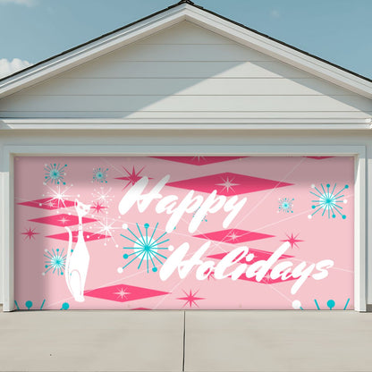 Atomic Cat Mid Century Modern Happy Holidays Christmas Garage Door Banner Backdrop - Mid Century Modern Gal