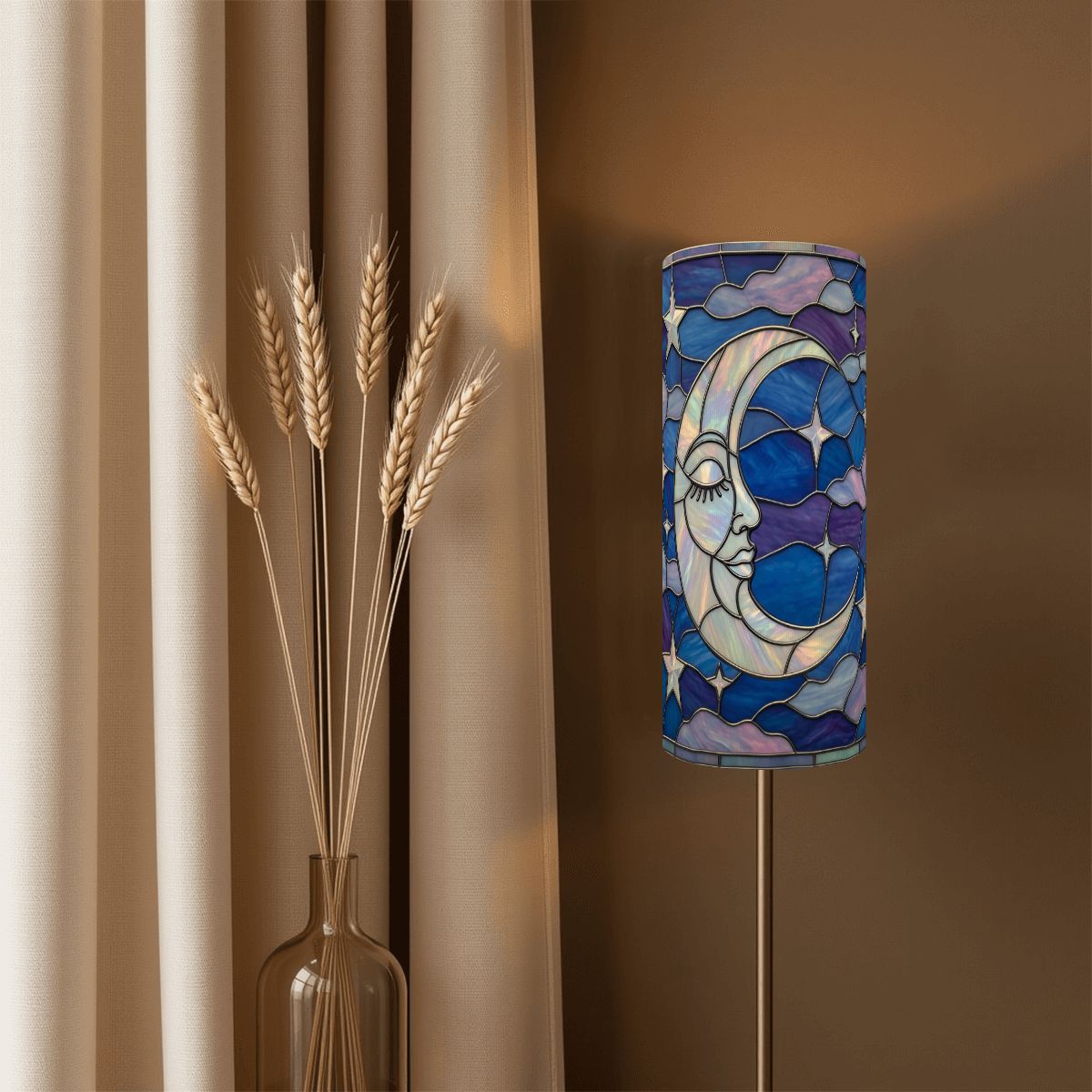 Halloween Stained Glass Style Night Sky Crescent Moon Stars Clouds Slim Floor Lamp SHADE ONLY - For Slim Floor Lamps Only
