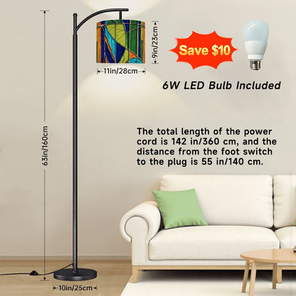 Mid Century Modern Arc Floor Lamp, Green Blue,Orange Purple Faux Glass Designed - Mid Century Modern Gal