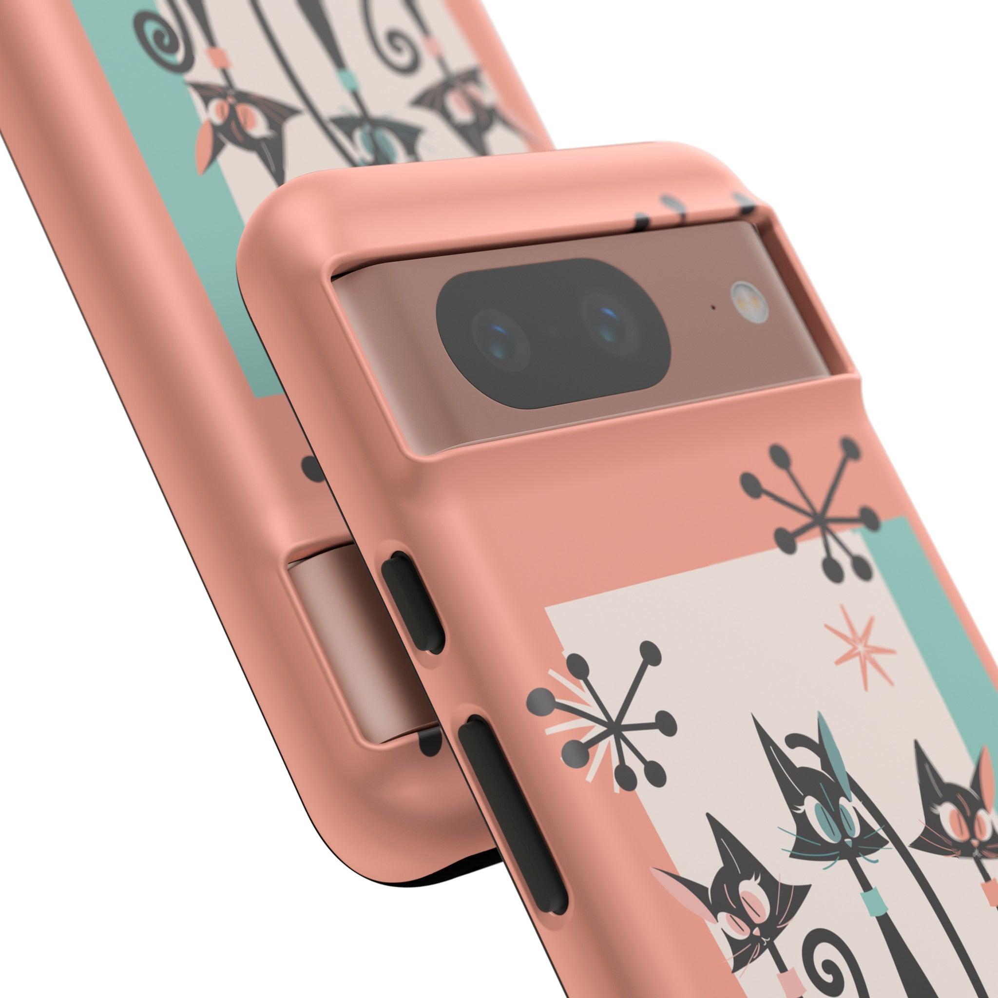 Atomic Cat Mid Mod Coral Aqua Blue Starburst Kitschy Fun Chic Samsung, Smart Phones Tough Cases