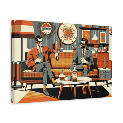 Mid Century Modern Mod Dude, Gay Male Couple Drinking Bourbon, MCM Art