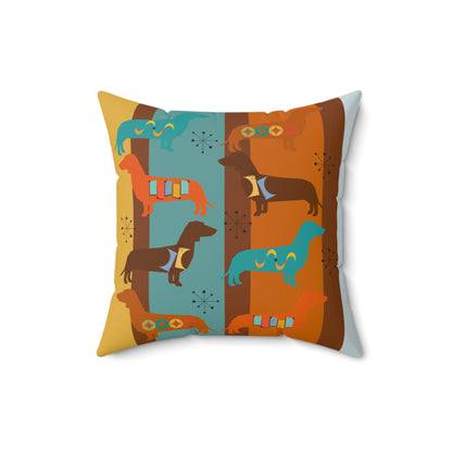 Doxie Dog, Dachshund Lover, Retro Colorful Dog-Themed Square Pillow - Cozy Home Decor - Mid Century Modern Gal