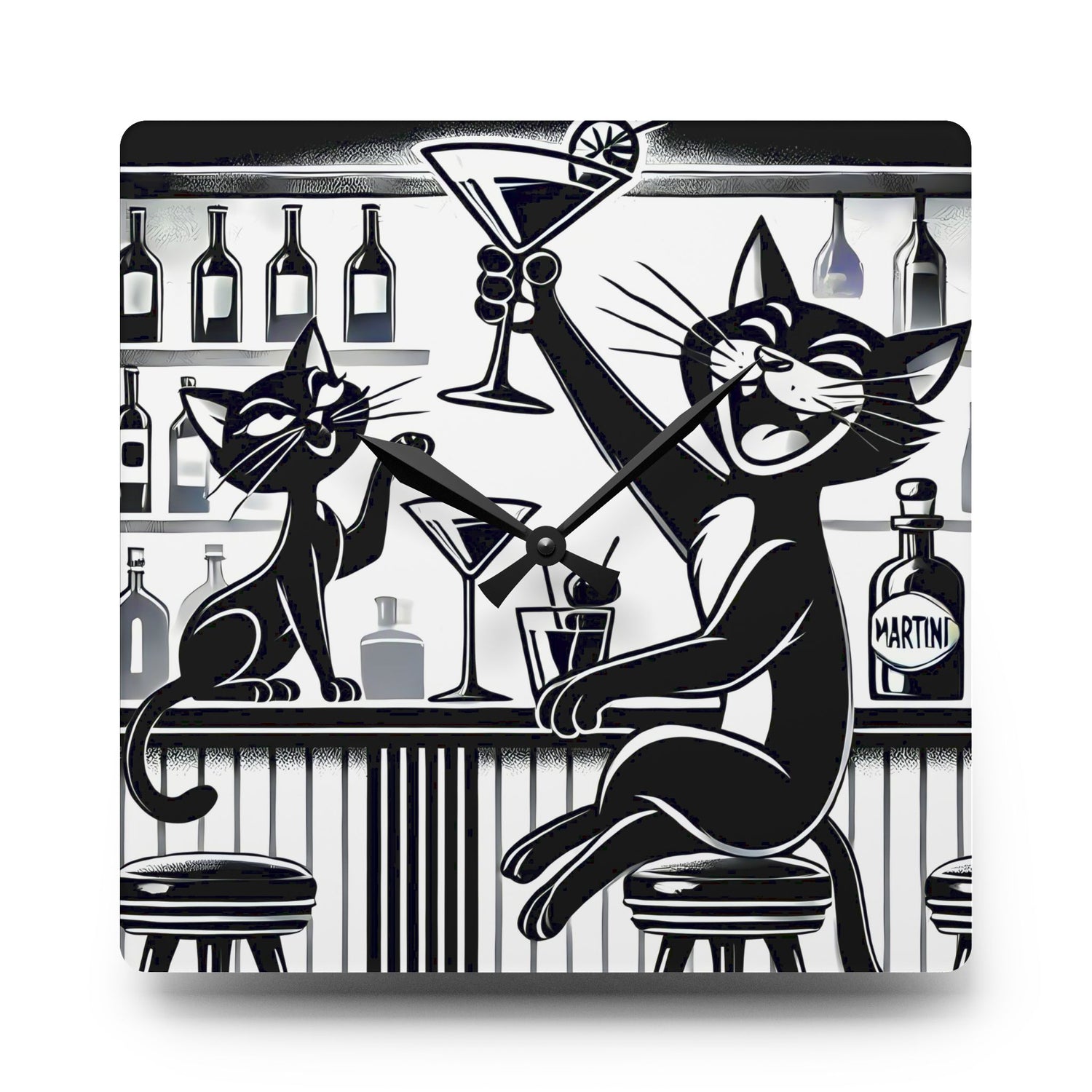 Atomic Cat Mid Century Modern Bar, Kitschy Quirky Mod Acrylic Wall Clock